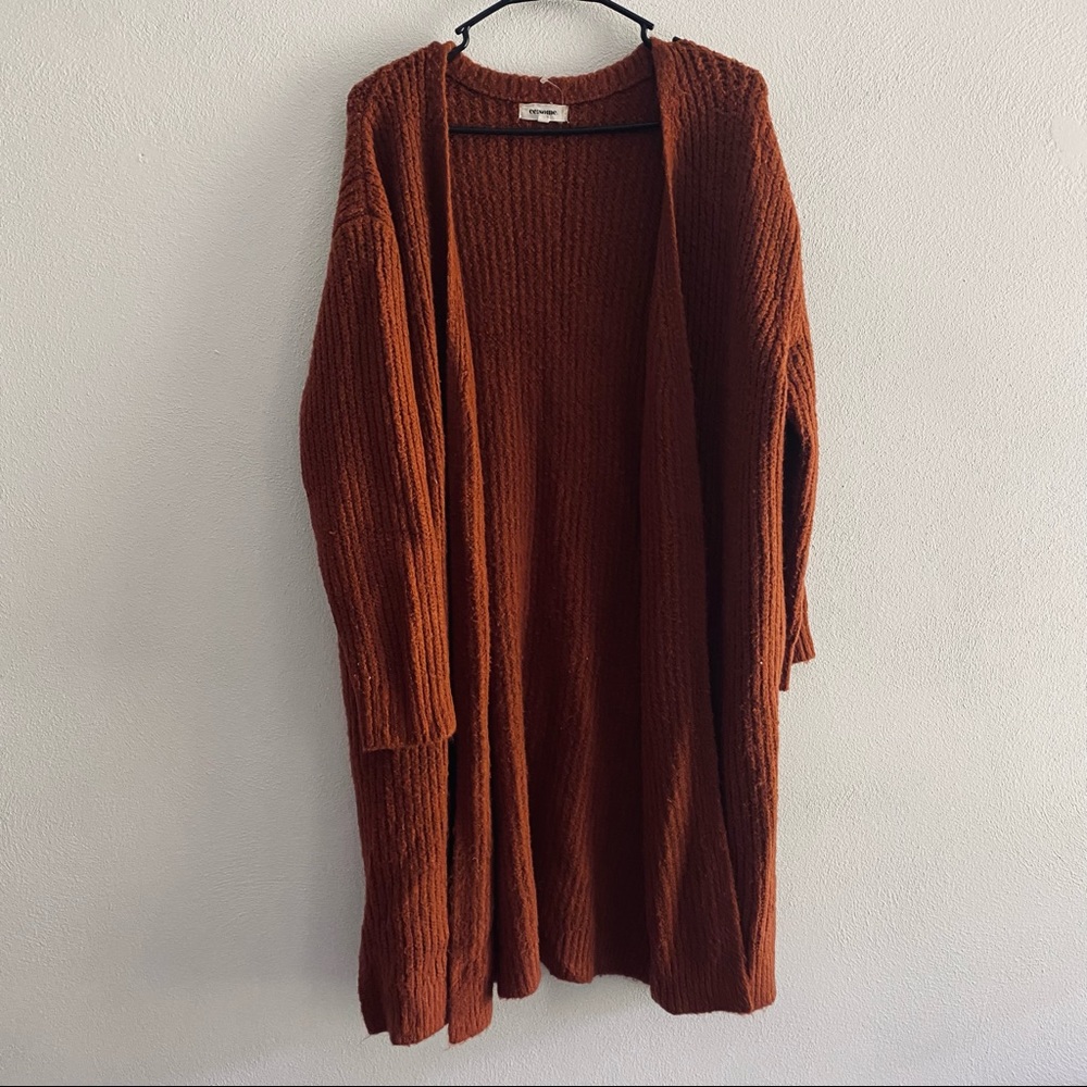 Ee:some rust colored long line cardigan sweater